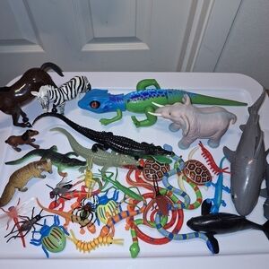 Plastic Toy Bugs Lizards Sharks Lot